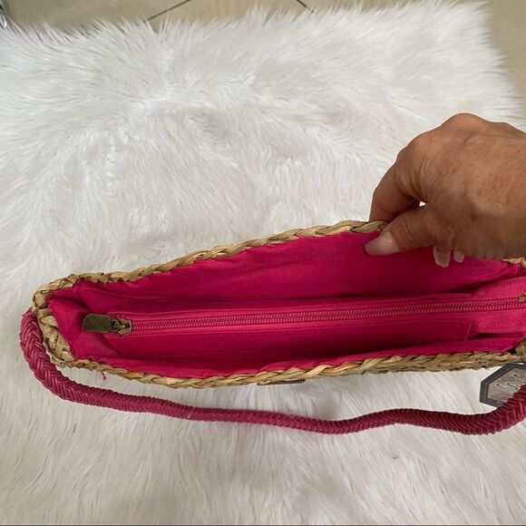 NEW Sun N’ Sand round straw bag with pink strap - Picture 6 of 10